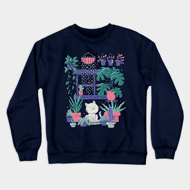 Happy Place - Cute Flowers Cat Gift Crewneck Sweatshirt by eduely